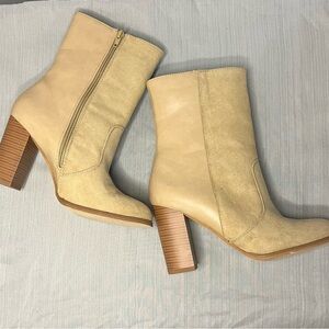 JustFab Tan Heeled Boots with Chunky Heel